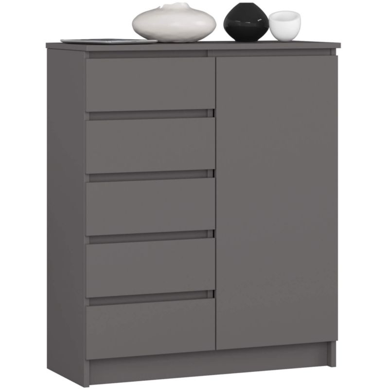 Komoda Akord K80 Grafit Szary 80 cm 1 drzwi 5 szuflad kolor Grafit Szary mat 3 półki 80x35x97 cm 1 szt.