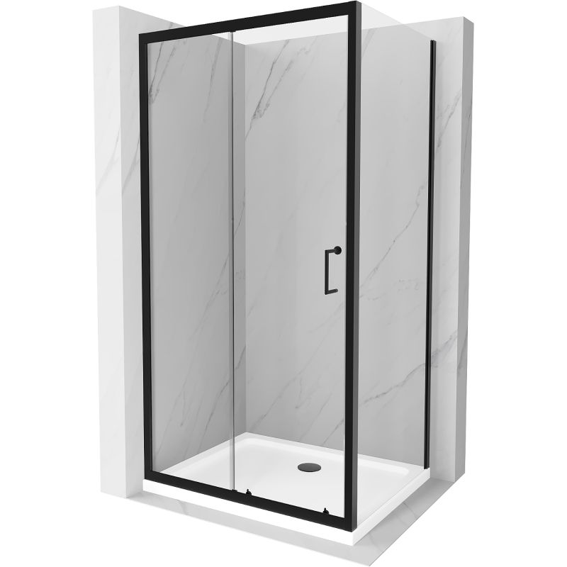 Kabina prysznicowa Mexen Apia rozsuwana 120 x 80 cm transparent czarna + brodzik Flat biały