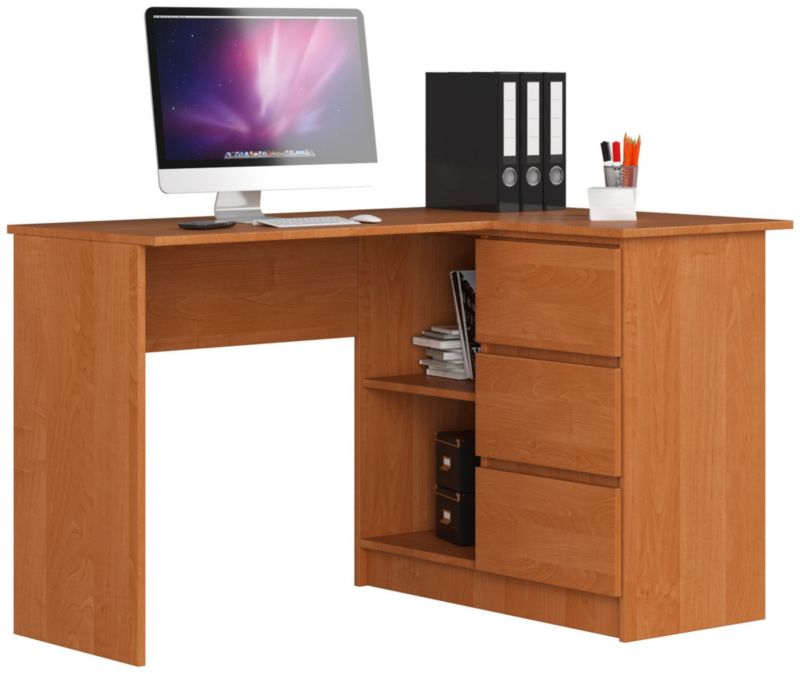 Biurko narożne Akord B16 Olcha 124 cm prawe 3 szuflady kolor Olcha mat 2 półki 124x85x77 cm 1 szt.