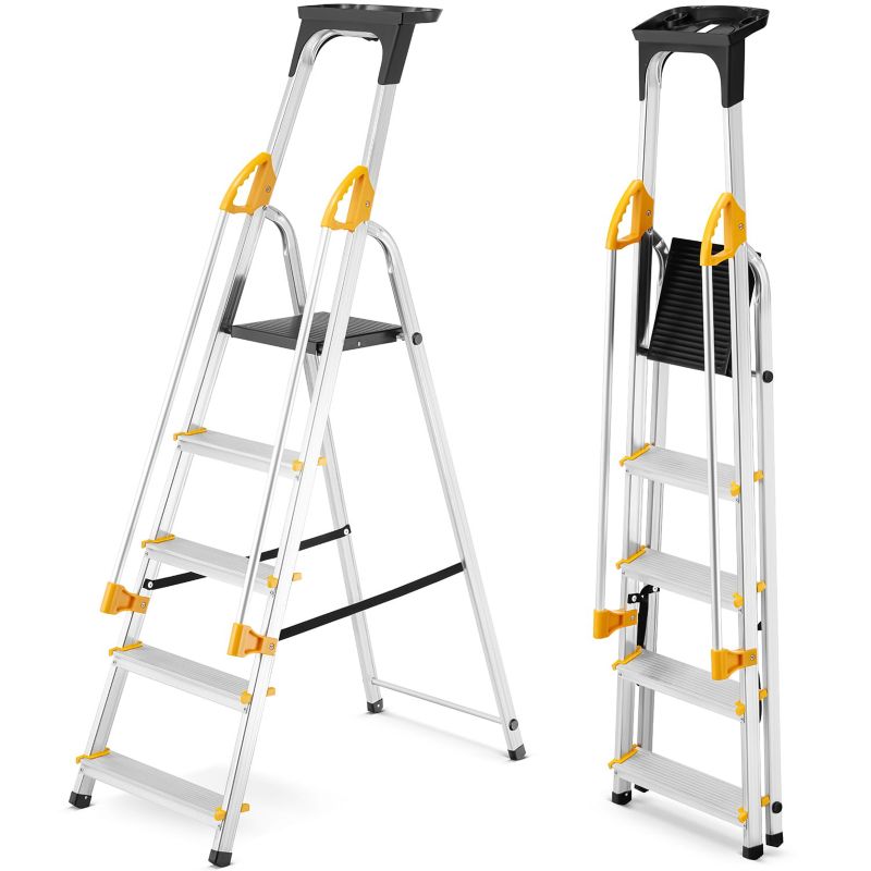 Drabina aluminiowa jednostronna 5 stopniowa z półką i poręczami DRABEST 150 kg 1 szt