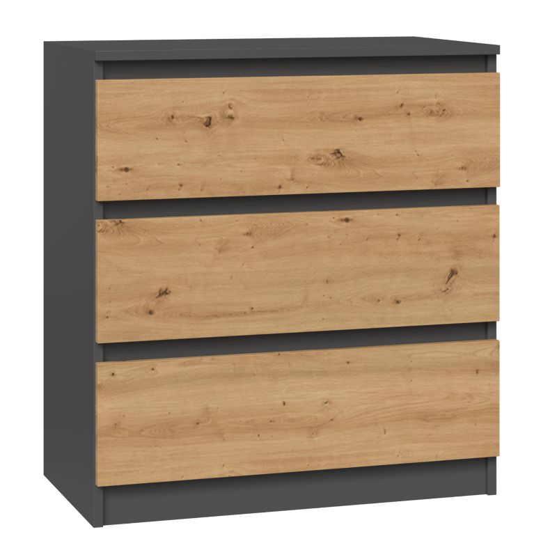 Komoda Topeshop Malwa M3 Antracyt / Dąb Artisan 3 Szuflady Szafka 40x70x75 cm 1 szt.