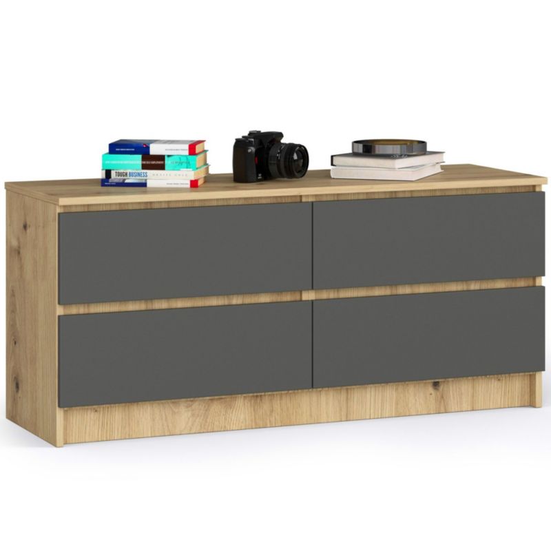 Komoda Akord K120 Dąb Artisan 120 cm 4 szuflady kolor Grafit Szary mat 120x40x55 cm 1 szt.