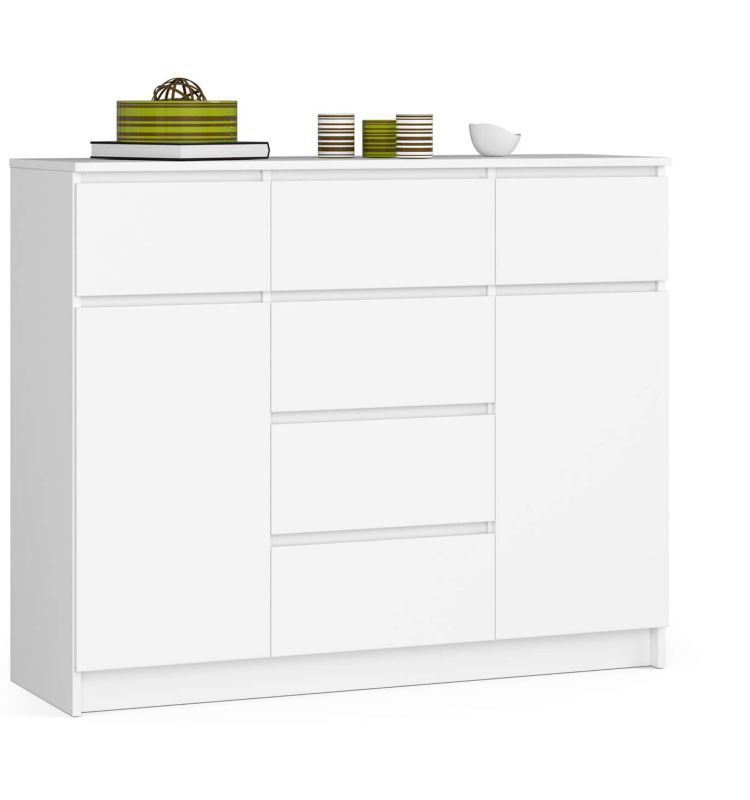 Komoda Akord K017 Biała 120 cm 2 drzwi 6 szuflad kolor Biały mat 4 półki 120x40x99 cm 1 szt.