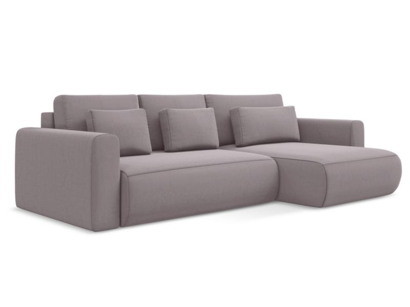 Narożnik prawostronny z funkcją spania Makamii Kapua z weluru 278x149 cm lawendowy 1 szt.
