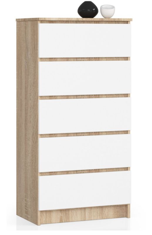 Komoda Akord K60 Dąb Sonoma 60 cm 5 szuflad kolor Biały mat 60x40x121 cm 1 szt.