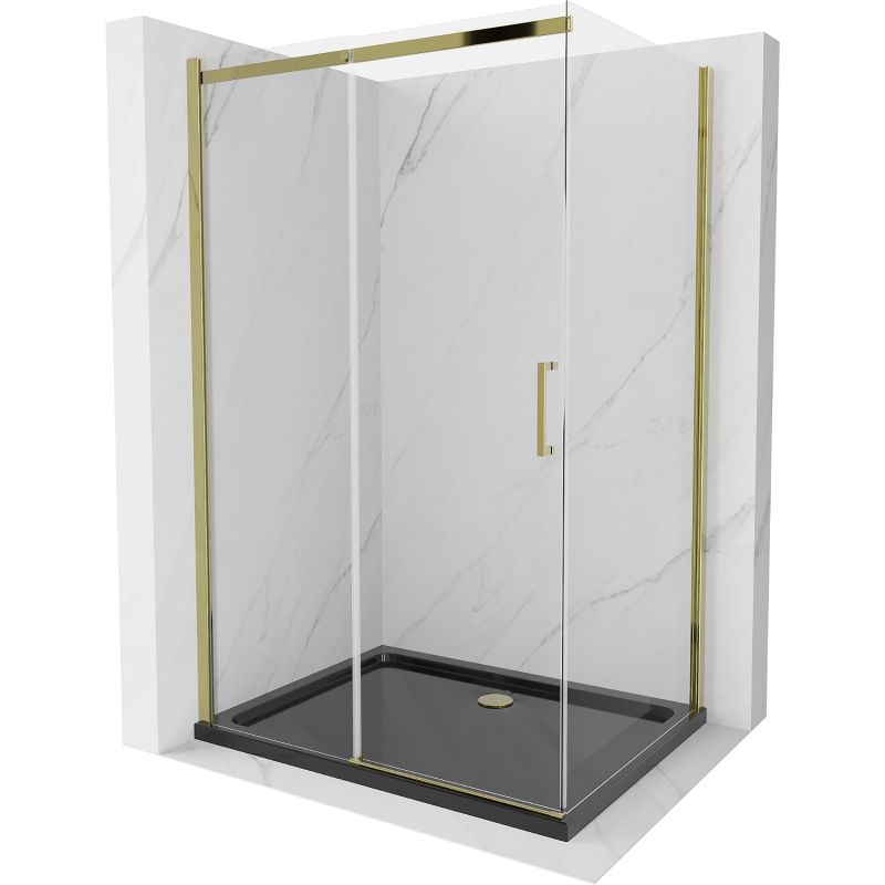 Kabina prysznicowa Mexen Omega rozsuwana 100 x 80 cm transparent złota + brodzik Flat czarny