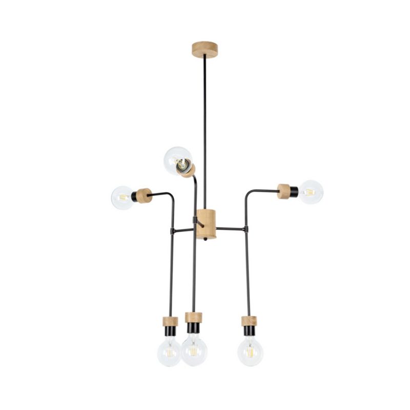 Drewniana Lampa Sufitowa SPOT Light 6xE27 Max.40W Dąb Olejowany FSC z Akcentami Czerni, Polski Producent, 1 szt.