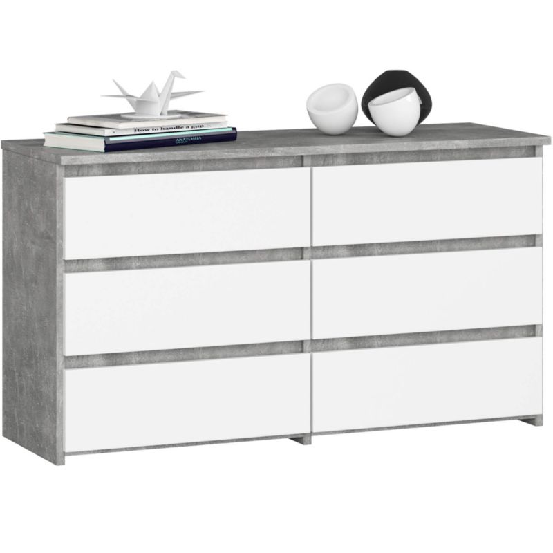 Komoda Akord CL100 Szary Beton 100 cm 6 szuflad kolor Biały mat 100x35x57 cm 1 szt.