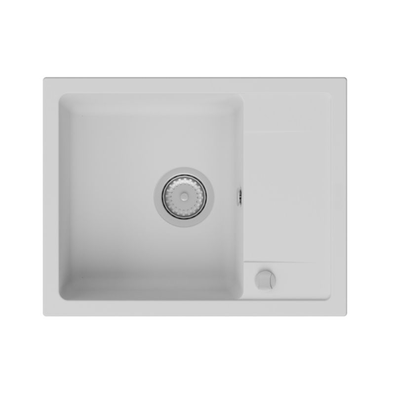 Zlewozmywak granitowy GranMaster Smart 670x440x164 mm, jednokomorowy z ociekaczem, biały 1 szt.