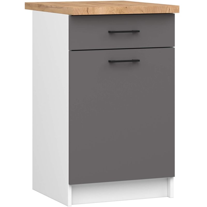 Szafka kuchenna Akord S50 z blatem system Oliwia Biała 50 cm 1 drzwi 1 szuflada kolor Grafit Szary mat 2 półki 50x46x85 cm 1 szt.