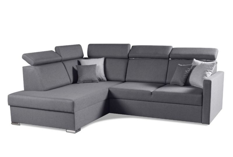 Narożnik lewostronny Bettso Mils XL 238x180 cm z funkcją spania i regulowanymi zagłówkami szary 1szt.