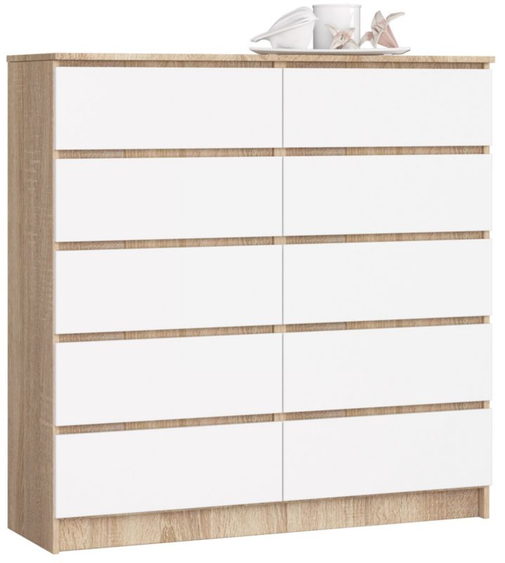 Komoda Akord K120 Dąb Sonoma 120 cm 10 szuflad kolor Biały mat 120x40x121 cm 1 szt.