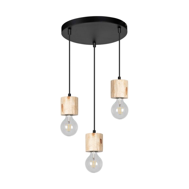 Drewniana Lampa Wisząca SPOT Light 3xE27 Max.60W Naturalna Sosna FSC z Czarnym Akcentem, Polski Producent, 1 szt.