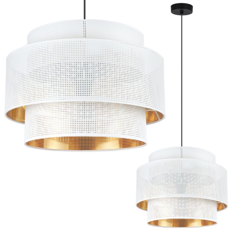 Lampa sufitowa wisząca Light Home LH Asti Trio 1x E27 60W klosz siatka 45cm biały/złoty podstawa czarna 1szt.