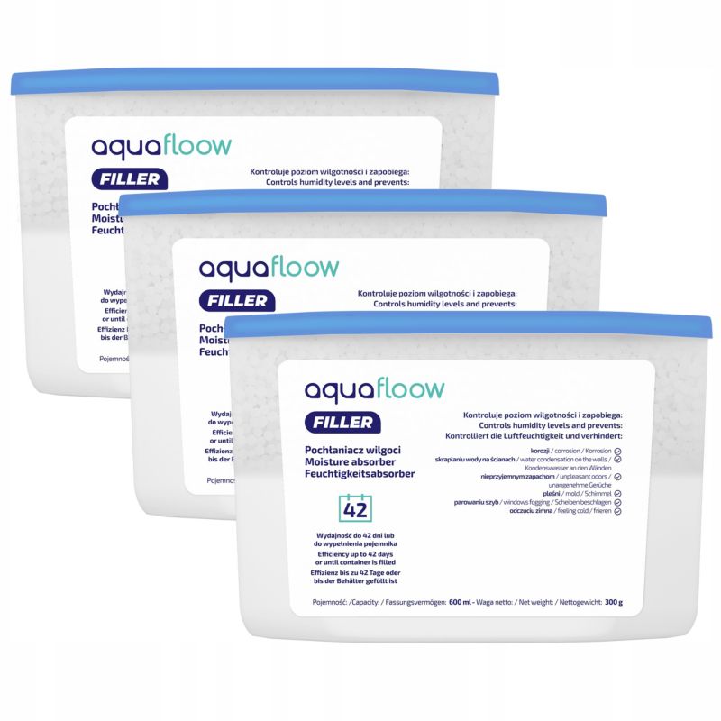 Pochłaniacz wilgoci, AquaFloow, osuszacz powietrza, 600 ml, bezzapachowy, 3szt