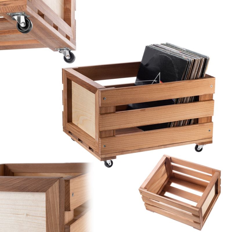 Skrzynka Na Płyty KADAX 45x28cm Winylowe Pojemnik Stojak Winyle Na Kółkach Brązowy 1 szt.