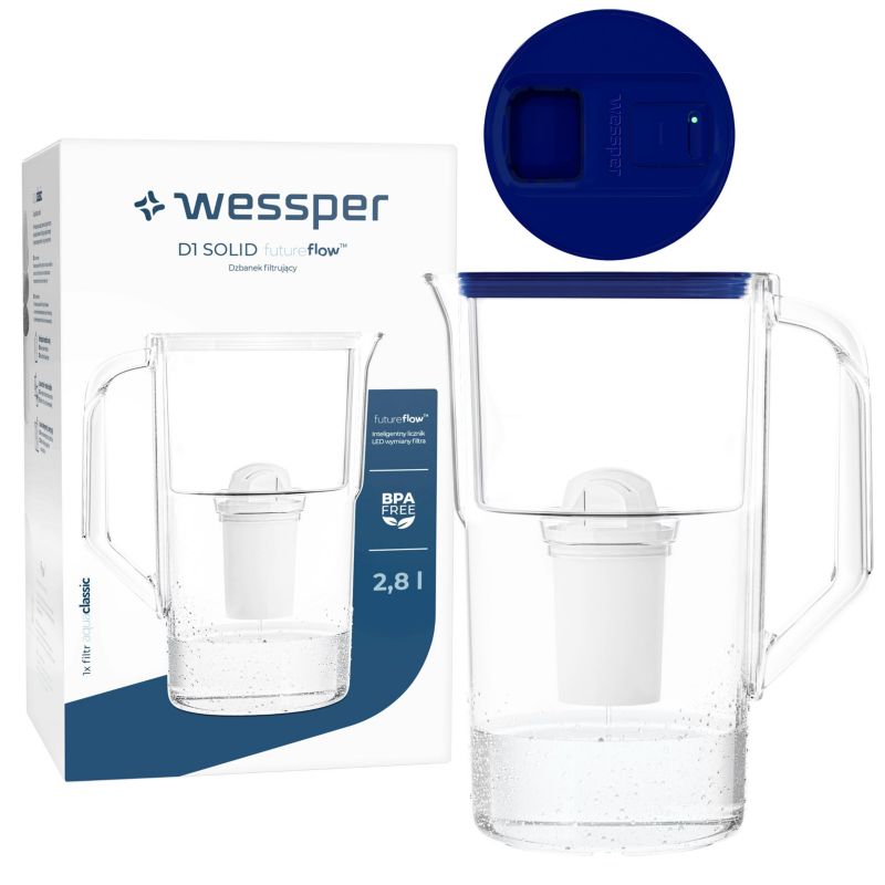 Dzbanek filtrujący wodę, Wessper, z licznikiem LED, 2.8L, niebieski + Filtr wody, 1szt
