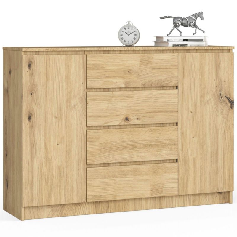 Komoda Akord K140 Dąb Artisan 138 cm 2 drzwi 4 szuflady kolor Dąb Artisan mat 4 półki 138x40x99 cm 1 szt.