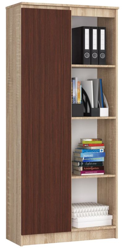 Regał Akord R80 Dąb Sonoma 80 cm 1 drzwi kolor Wenge mat 8 półek 80x35x180 cm 1 szt.