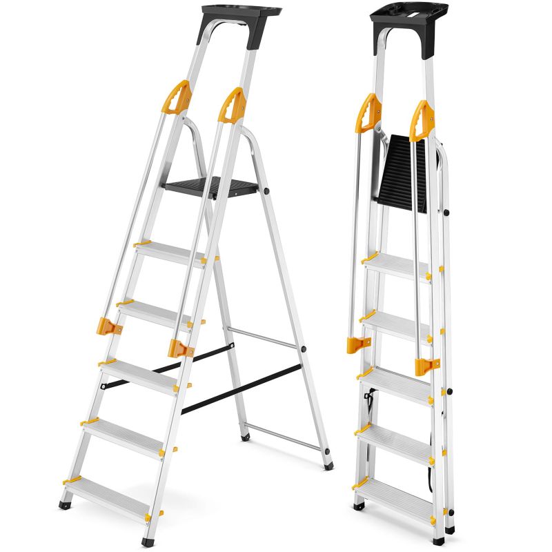 Drabina aluminiowa jednostronna 6 stopniowa z półką i poręczami DRABEST 150kg 1 szt