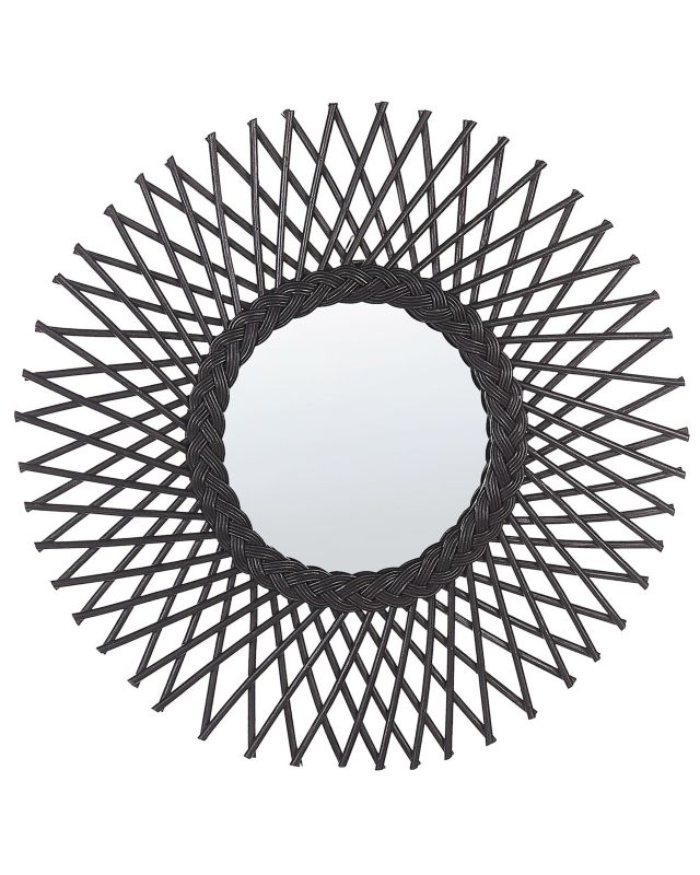 Lustro ścienne Tagolu 60 cm 60 cm Rattan Czarny 1 szt.