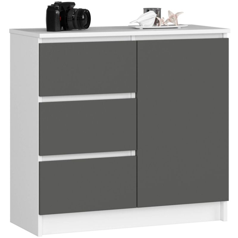 Komoda Akord Jerry Biała 80 cm 1 drzwi 3 szuflady kolor Grafit Szary mat 2 półki 80x35x77 cm 1 szt.