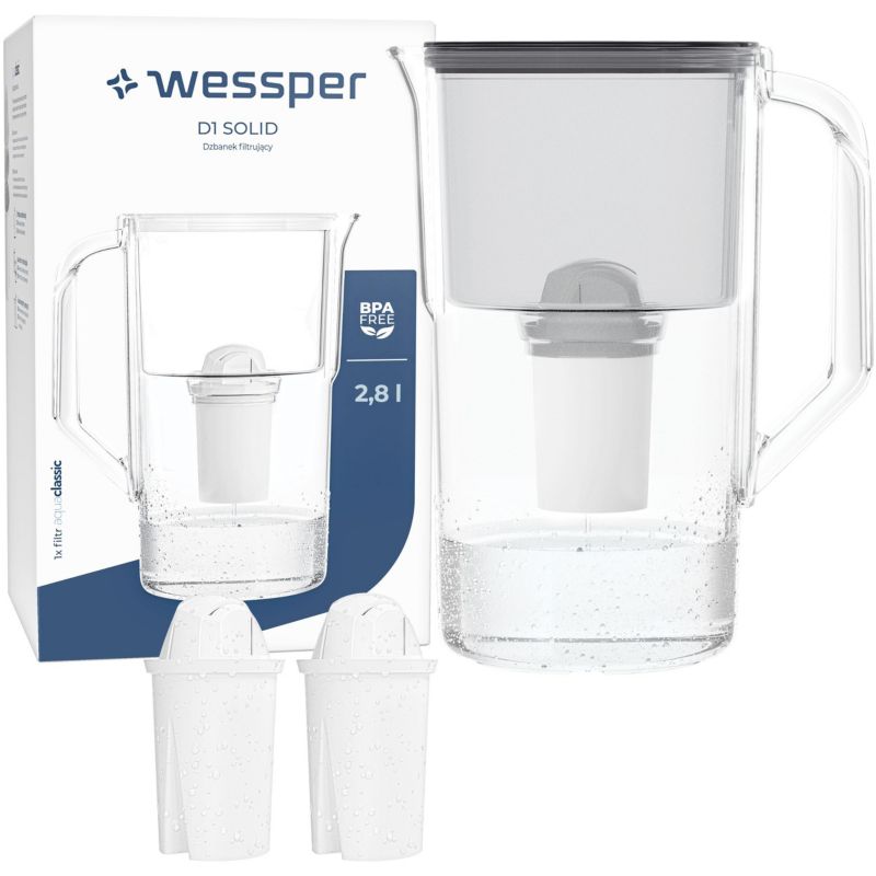 Dzbanek filtrujący wodę, Wessper, 2,8l, D1 SOLID + 3x filtr wody Wessper Aquaclassic, 4szt