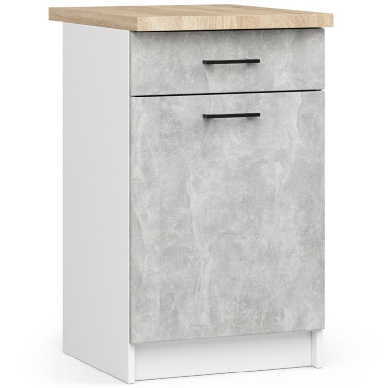 Szafka kuchenna Akord S50 z blatem system Oliwia Biała 50 cm 1 drzwi 1 szuflada kolor Beton mat 2 półki 50x46x85 cm 1 szt.