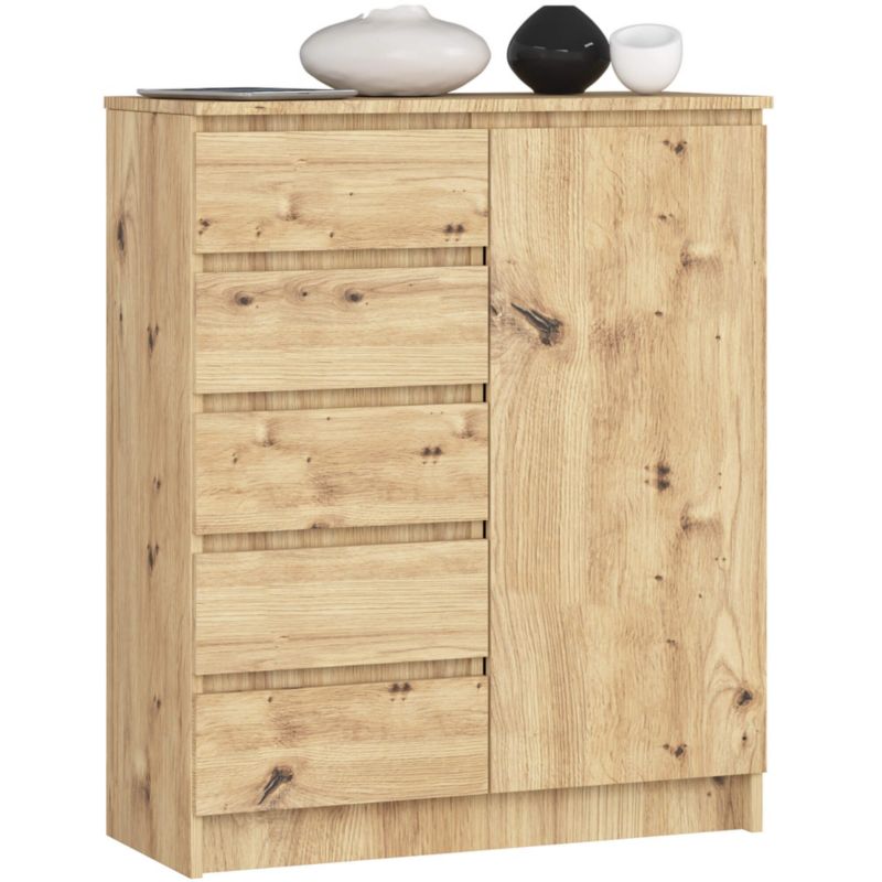 Komoda Akord K80 Dąb Artisan 80 cm 1 drzwi 5 szuflad kolor Dąb Artisan mat 3 półki 80x35x97 cm 1 szt.