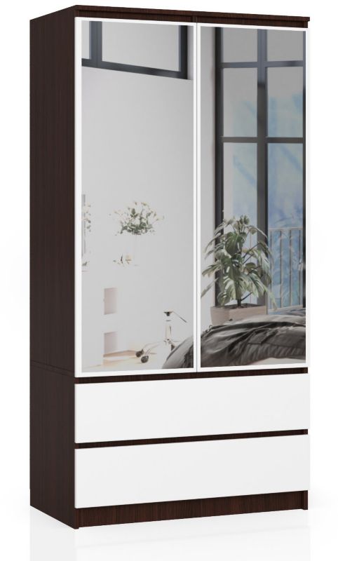 Szafa Akord S90 Wenge 90 cm z lustrem 2 drzwi 2 szuflady kolor Biały mat 4 półki 90x51x180 cm 1 szt.