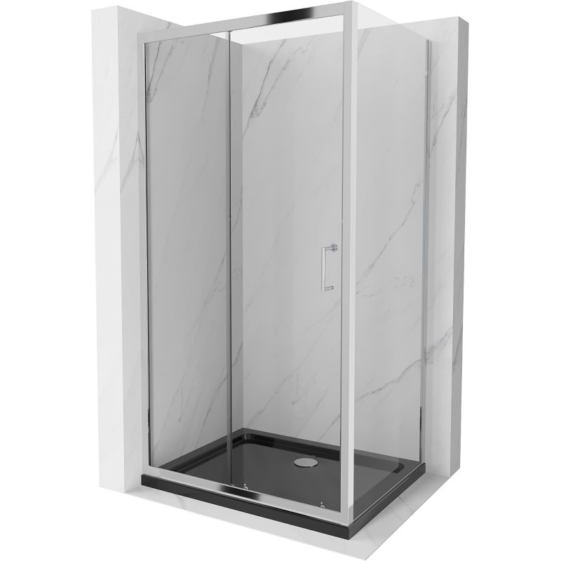 Kabina prysznicowa Mexen Apia rozsuwana 90 x 100 cm transparent chrom + brodzik Flat czarny