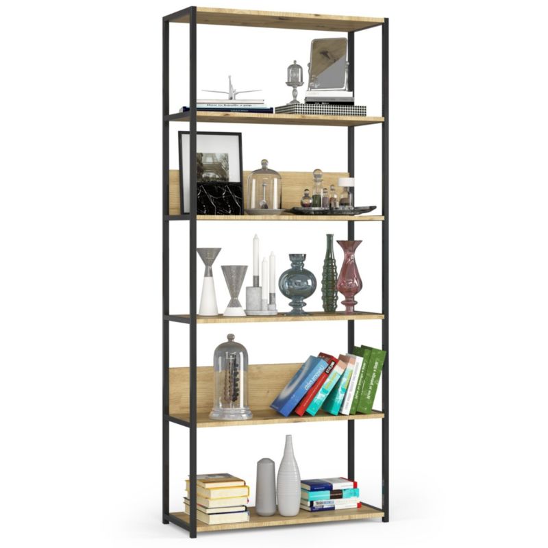 Regał loft Akord metalowy Czarny 80 cm kolor Dąb Artisan mat 6 półek 80x32x192 cm 1 szt.