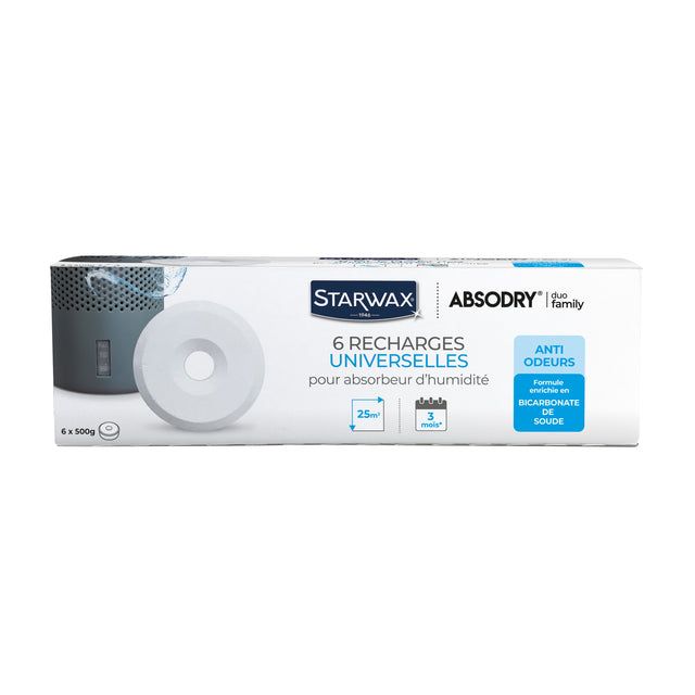 Wkłady do pochłaniaczy wilgoci Starwax Absodry Duo Family, 500 g, uniwersalne i bezzapachowe 6 szt.