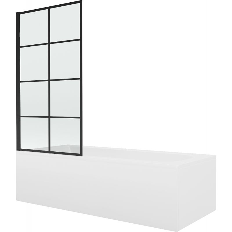 Wanna prostokątna Mexen Vega 170 x 70 cm z obudową i parawanem 1-skrzydłowym 80 cm czarny wzór fix 1 szt.