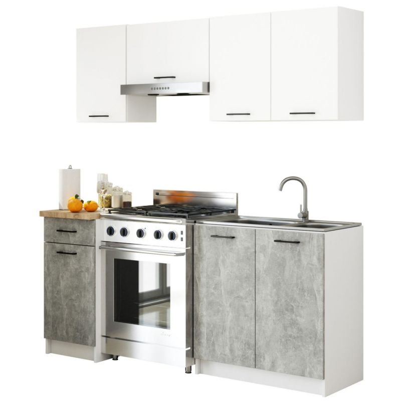 Zestaw kuchenny Akord Oliwia 1.8m Biała 180 cm 7 drzwi 1 szuflada kolor Beton mat 8 półek 180x46x203 cm 1 zestaw