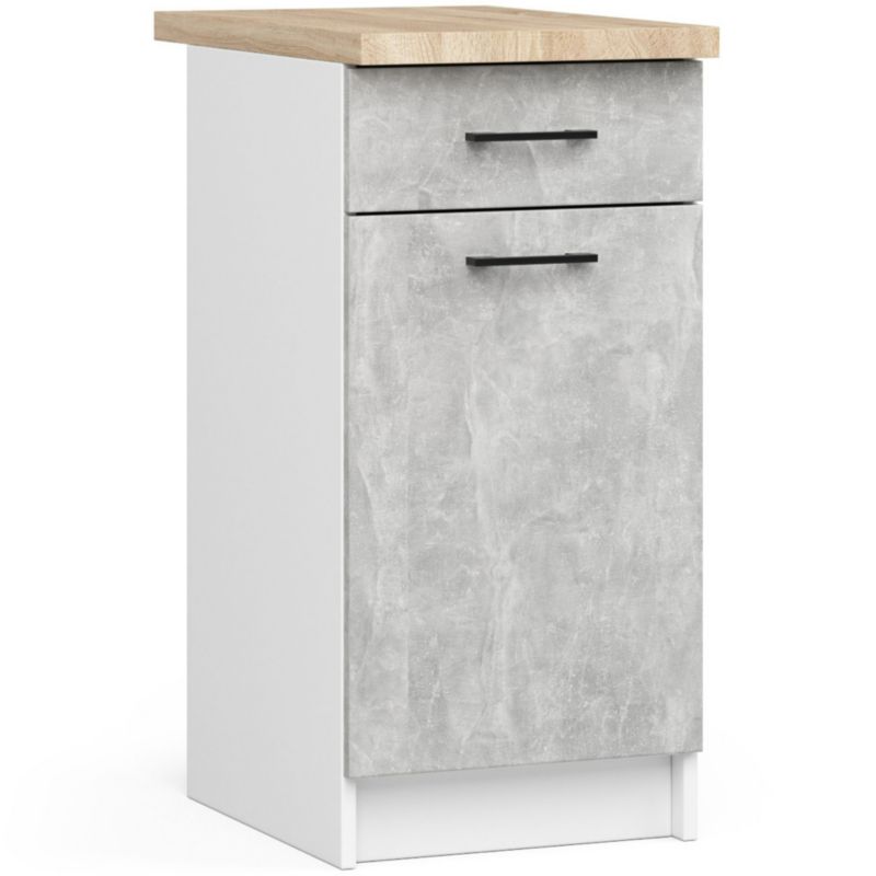 Szafka kuchenna Akord S40 z blatem system Oliwia Biała 40 cm 1 drzwi 1 szuflada kolor Beton mat 2 półki 40x46x85 cm 1 szt.