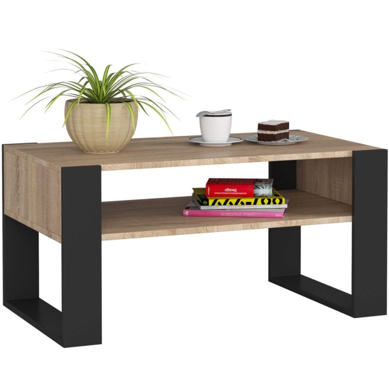 Stolik kawowy Akord Domi Dąb Sonoma 92 cm kolor Czarny mat 92x53x45 cm 1 szt.