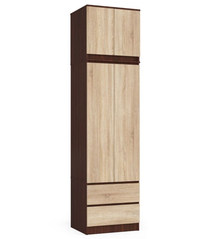 Szafa Akord S60 z nadstawką Wenge 60 cm 2 drzwi 2 szuflady kolor Dąb Sonoma mat 3 półki 60x51x234 cm 1 szt.