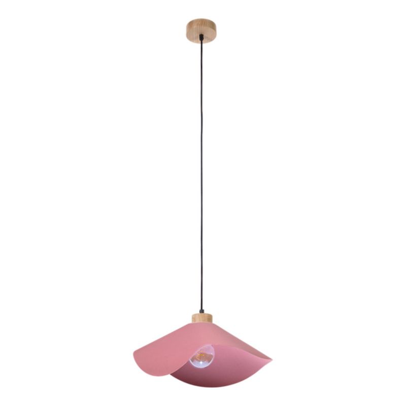 Drewniana Lampa Wisząca SPOT Light 1xE27 Max.40W Dąb Olejowany FSC w Połączeniu z Różowym Abażurem, 1 szt.