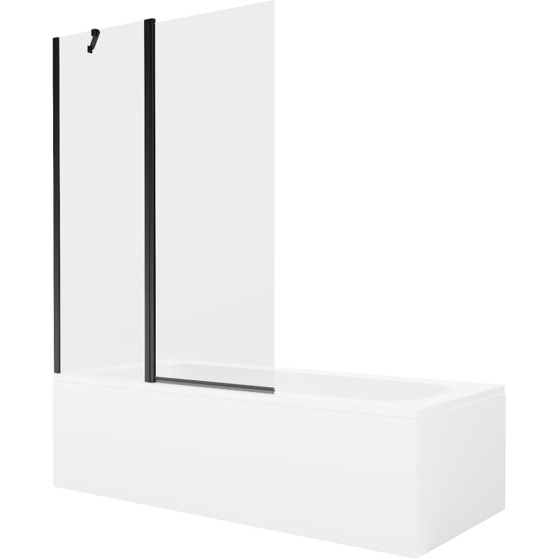 Wanna prostokątna Mexen Vega 150 x 70 cm z obudową i parawanem 1-skrzydłowym 120 cm transparent czarny 1 kpl.