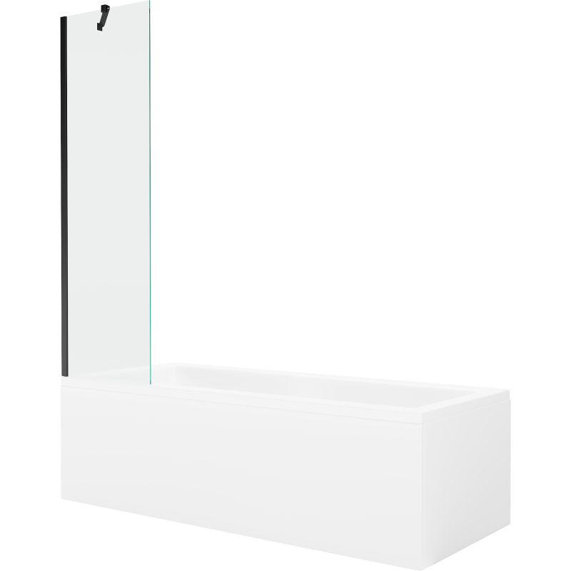 Wanna prostokątna Mexen Cubik 160 x 70 cm z obudową i parawanem 1-skrzydłowym 50 cm transparent czarny 1 kpl.