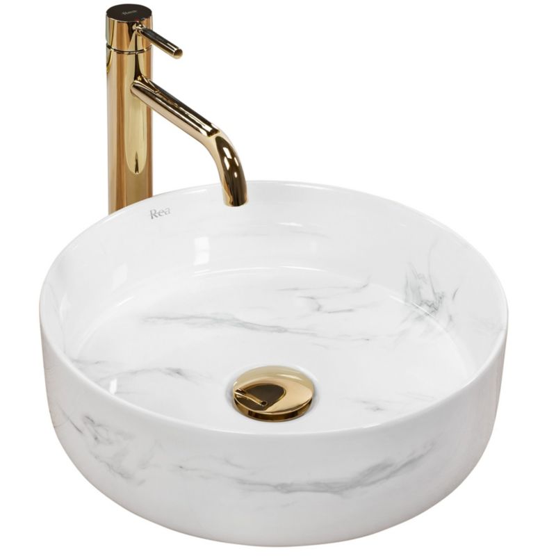 Umywalka Nablatowa Rea Sami Nature Marble Okrągła Biały 36X36X11,5Cm 1 Szt