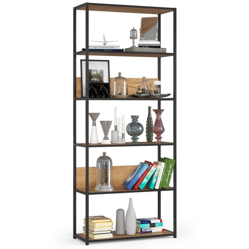 Regał loft Akord metalowy Czarny 80 cm kolor Dąb Craft mat 6 półek 80x32x192 cm 1 szt.