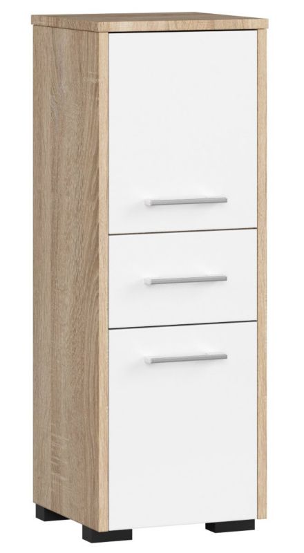 Szafka łazienkowa Akord Fin Dąb Sonoma 30 cm 2 drzwi 1 szuflada kolor Biały mat 3 półki 30x30x85 cm 1 szt.