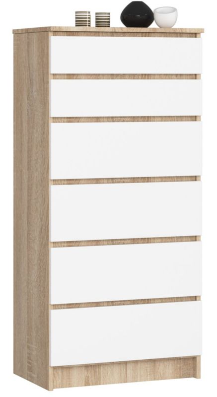 Komoda Akord K60 Dąb Sonoma 60 cm 6 szuflad kolor Biały mat 60x40x130 cm 1 szt.