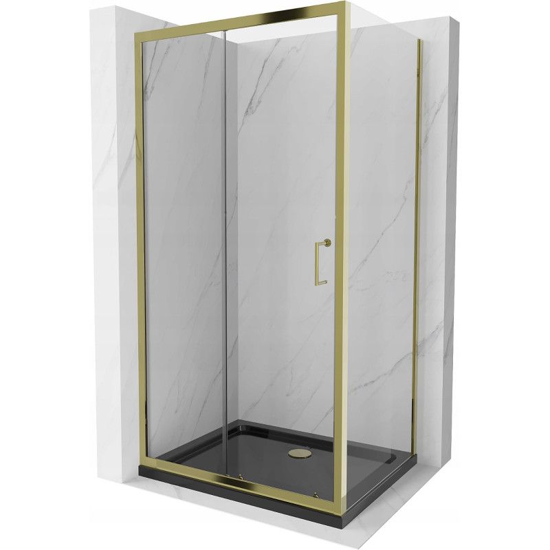 Kabina prysznicowa Mexen Apia rozsuwana 140 x 90 cm transparent złota + brodzik Flat czarny