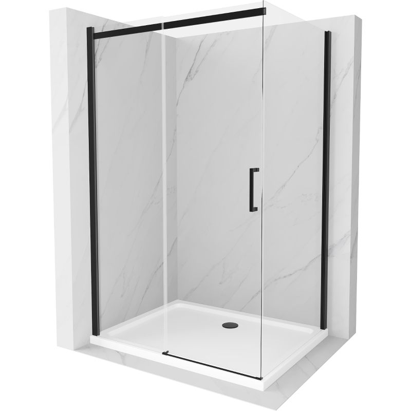 Kabina prysznicowa Mexen Omega rozsuwana 100 x 80 cm transparent czarna + brodzik Flat biały