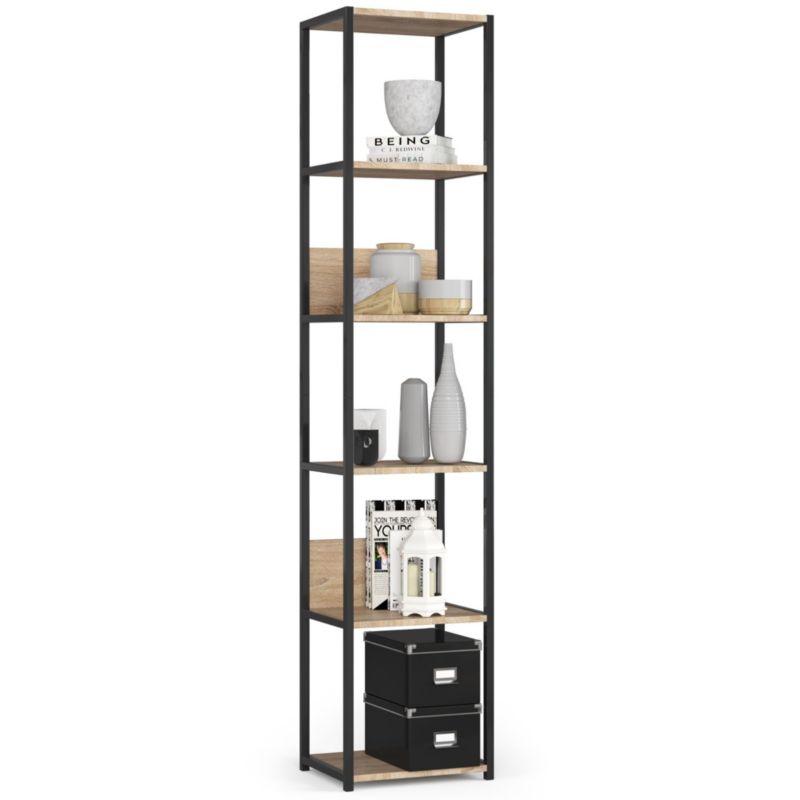 Regał loft Akord metalowy Czarny 40 cm kolor Dąb Sonoma mat 6 półek 40x32x192 cm 1 szt.