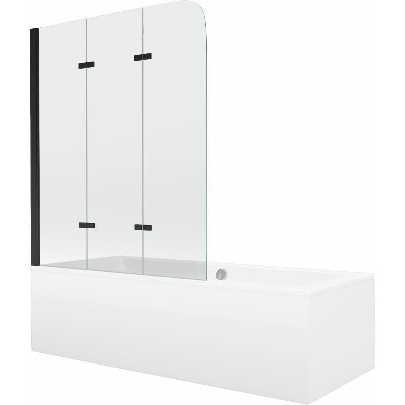 Wanna prostokątna Mexen Cube 180 x 80 cm z obudową i parawanem 3-skrzydłowym 120 cm transparent czarny 1 kpl.