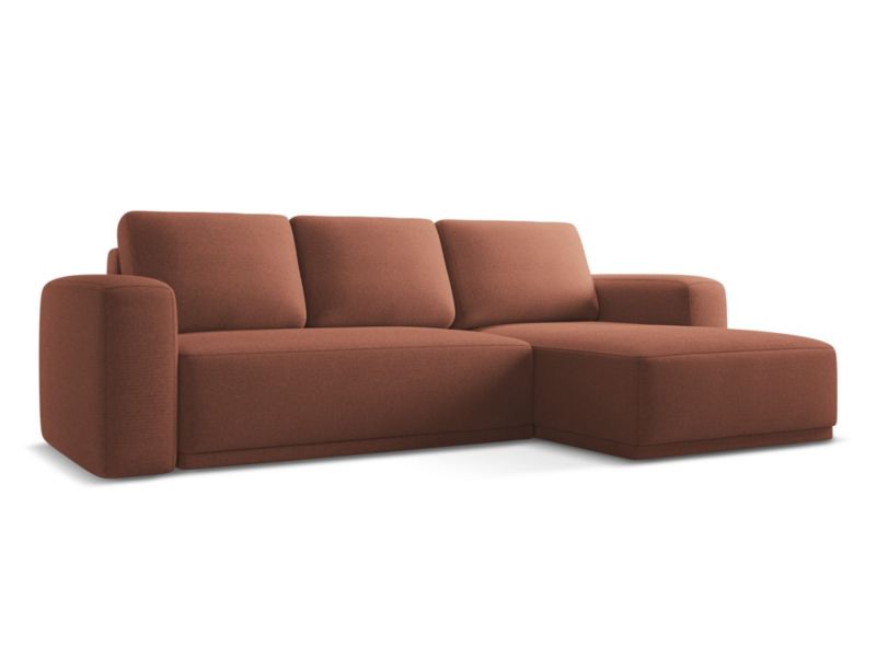 Narożnik prawostronny z funkcją spania Makamii Kaila z tkaniny szenilowej 258x160 cm brudny róż 1 szt.